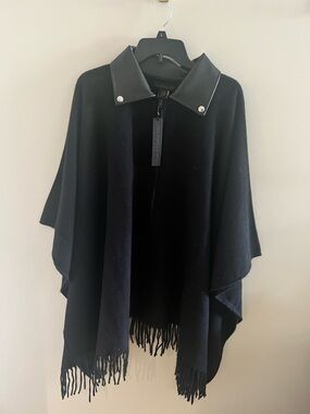 House of Harlow 1960 Black Poncho with Leather Trim